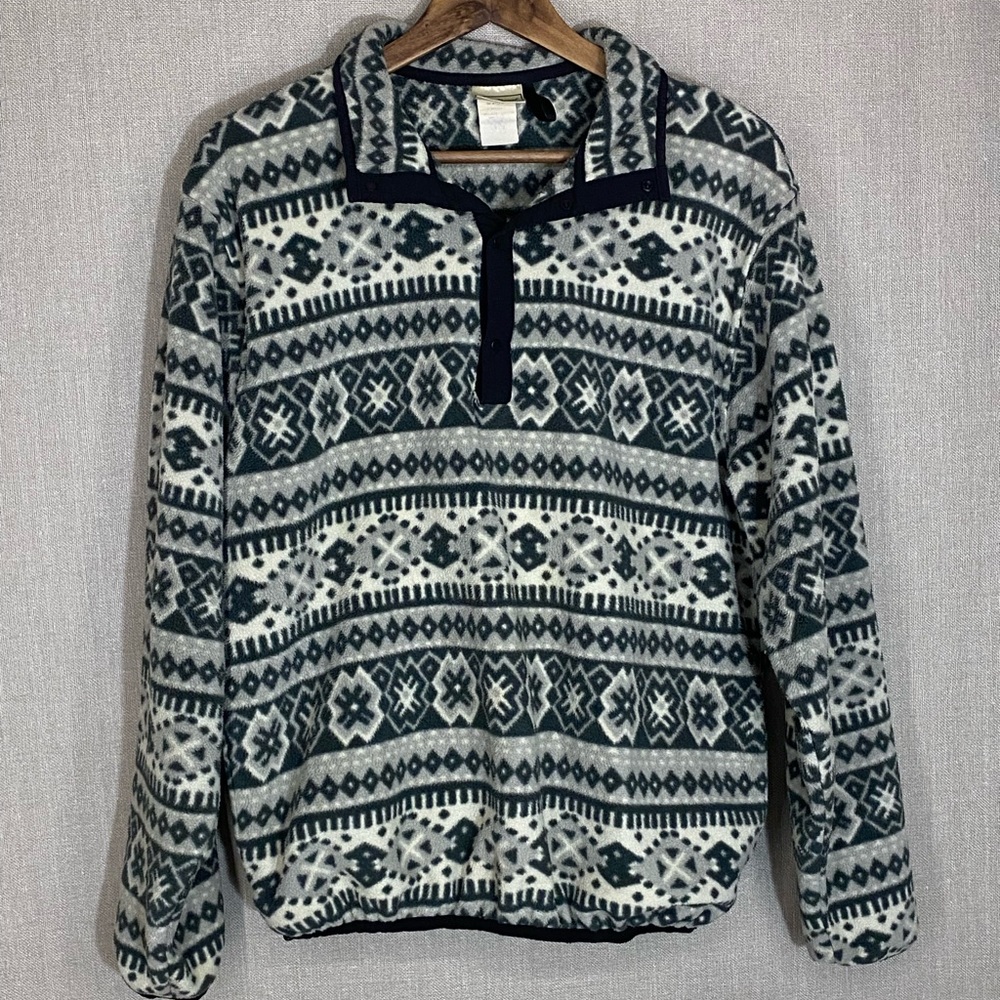 Vintage L.L. Bean Fleece 1/4 Snap Pullover Fleece UNISEX Fair Isle Nordic Aztec